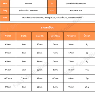 ชุดดอกสว่านเกลียวฟันเลื่อย HSS 4241 จำนวน 6 ขนาด 3-8 มม. สำหรับเจาะและเซาะร่อง งานไม้ อลูมิเนียม แผ่นเหล็กบาง พลาสติก