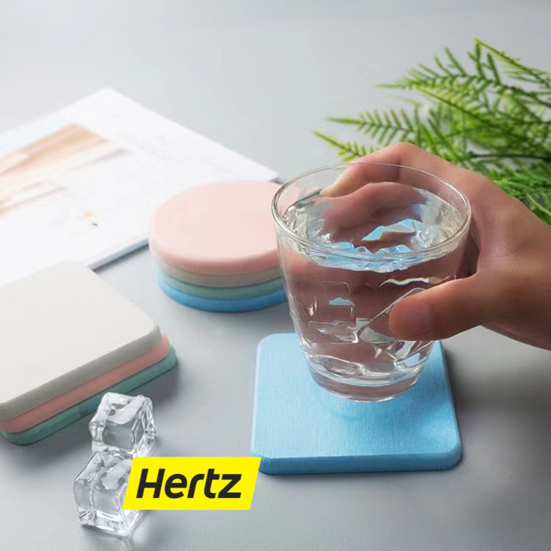Hertz Cafe แผ่นหินรองเเก้ว 10x10 ซม. ที่รองแก้ว ผลิตจากดินเบา แห้งไว ดูดซับน้ำได้อย่างรวดเร็ว