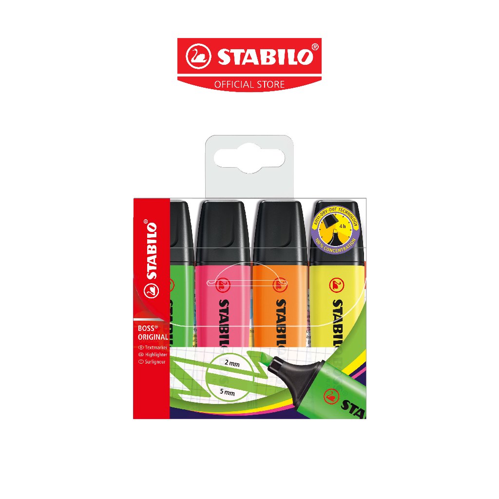 STABILO Boss ปากกาไฮไลต์ ปากกาเน้นข้อความ แพ็ค 4 สี (70/4)