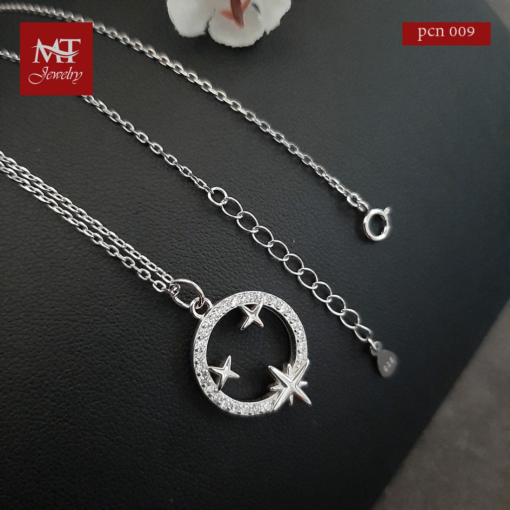 MT สร้อยคอพร้อมจี้ แสงดวงดาว ประดับเพชรสวิส ชุบทองคำขาว ยาว 18 19 นิ้ว (pcn009) MT Jewelry มณีธารา