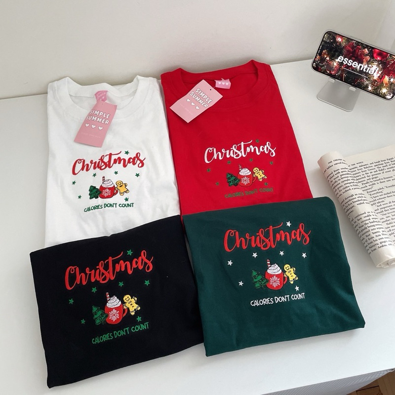 Sugarbeetshop | S301 Chrismas Collection เสื้อยืดโอเวอร์ไซต์ ผ้าคอตตอน Calories dont count