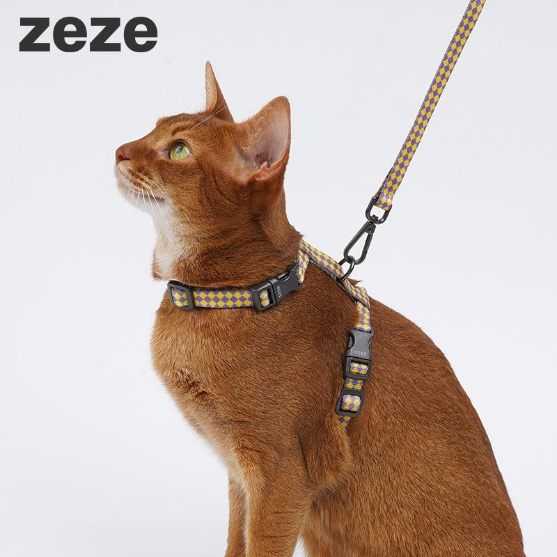 zeze Cat Harness สายจูงแมว ปรับขนาดได้ ผลิตจากผ้าโพลีเอสเตอร์ แข็งแรง แต่นุ่มสบาย