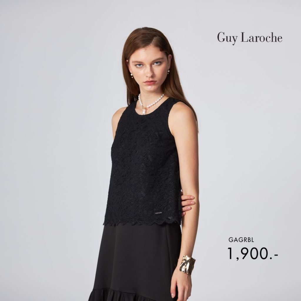 Guy Laroche เสื้อผู้หญิง ผ้าลูกไม้ Luxury Lace แขนกุด สีดำ (GAGRBL)