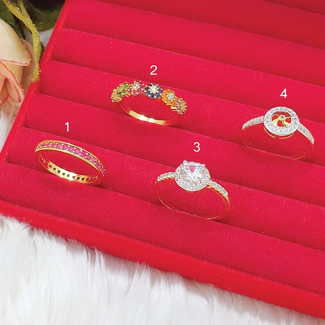 แหวนทองฝังพลอย นพเก้า ทับทิม เพชร เสริมโชค เสริมบารมี แหวนแฟชั่น เครื่องประดับ แหวนทองเหลืองแท้ ชุบทอง ทองปลอม