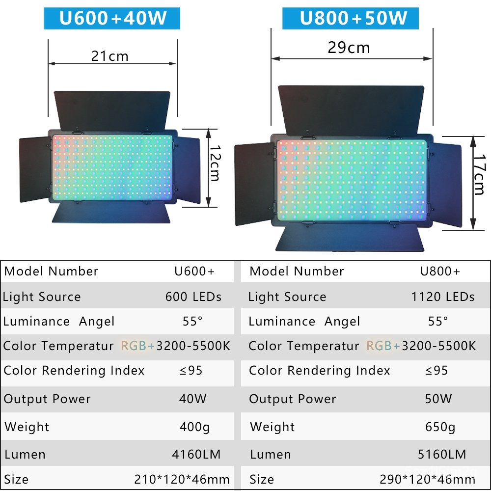 LEDU600+/U800+RGB ไฟ LED 3000K-6500K CRI95 + การถ่ายภาพแสงแผงสตูดิโอถ่ายภาพหลอดไฟสำหรับ youtube Vlog ที่ถ่ายทอดสด
