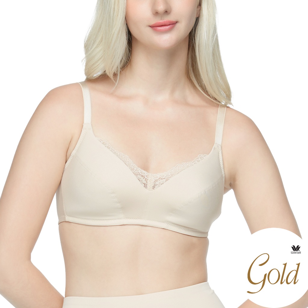 Wacoal Gold บราเพื่อสุขภาพเสริมโครงอ่อน แต่งลายลูกไม้ รุ่น WO1543 สีเนื้อ (NN)