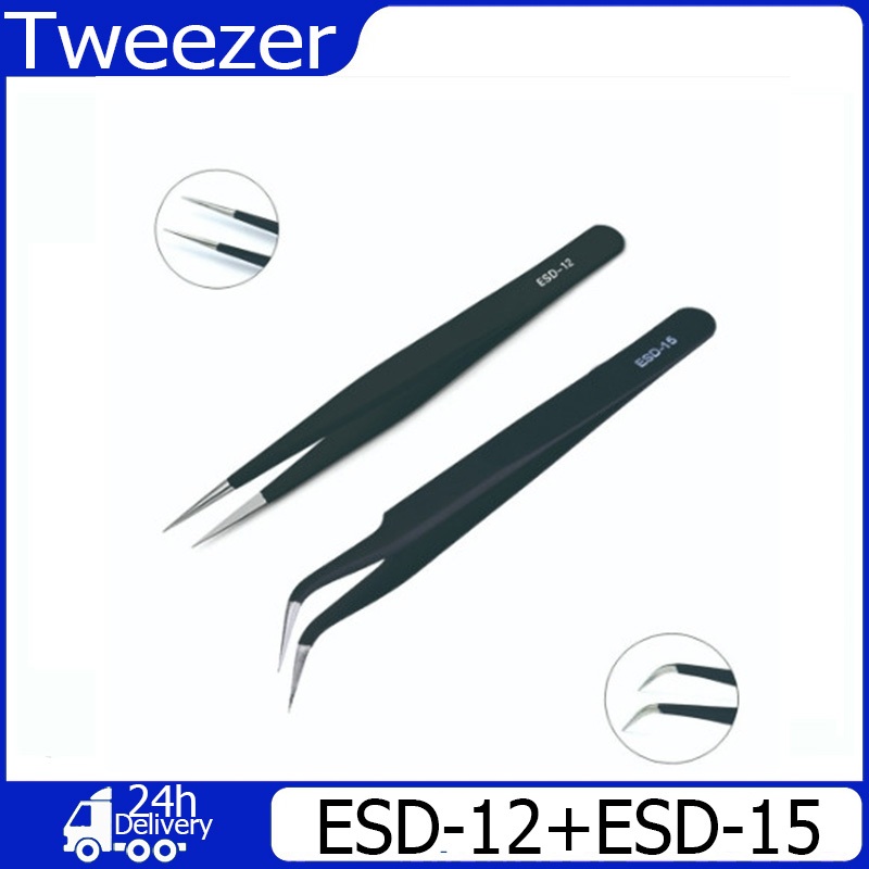 แหนบที่มีความแม่นยำป้องกันไฟฟ้าสถิต ESD แหนบมืออาชีพสแตนเลสชุดเครื่องมือซ่อมแซม