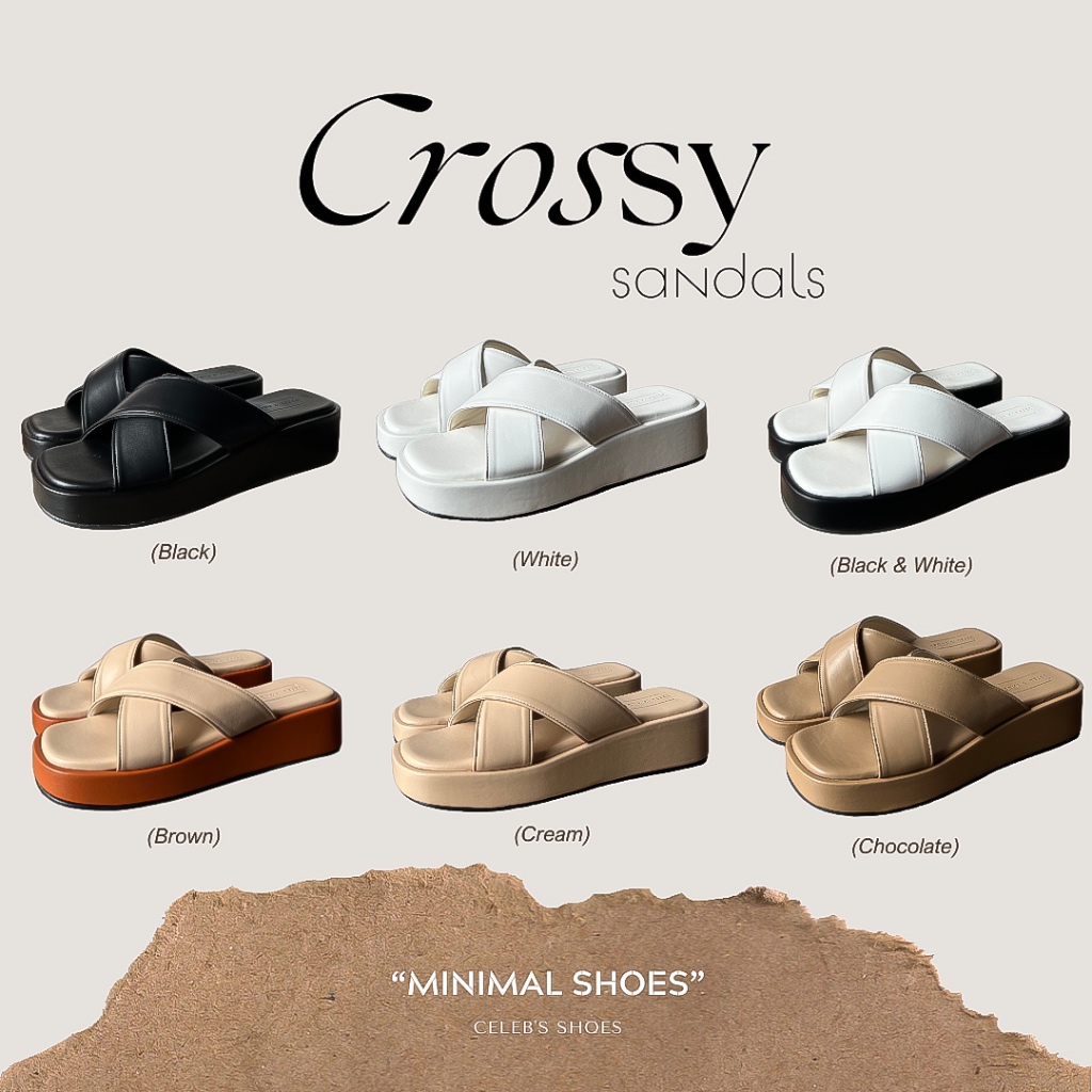 CROSSY รองเท้าแตะแบบสวม สไตล์มินิมอล หนังนุ่ม ความสูง 1.5 นิ้ว (Size 34 - 44)