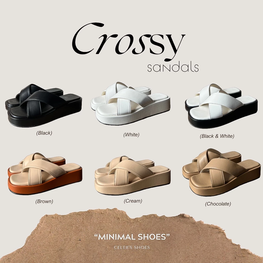 CROSSY รองเท้าแตะแบบสวม สไตล์มินิมอล หนังนุ่ม ความสูง 1.5 นิ้ว (Size 34 - 44)