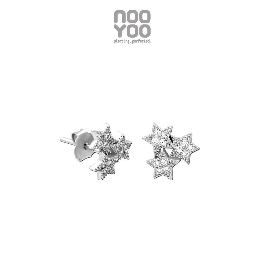 NooYoo ต่างหูสำหรับผิวแพ้ง่าย Sparkle Triple Star with Crystal