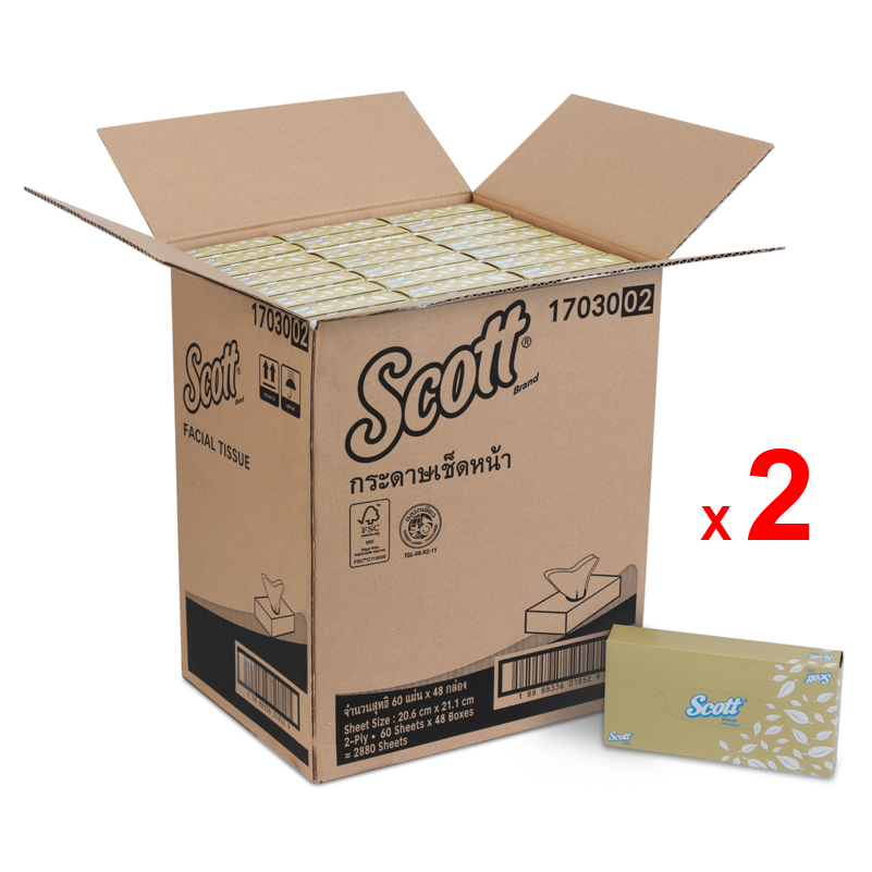 SCOTT กระดาษเช็ดหน้าสก๊อตต์ รหัสสินค้า 17030 สินค้าคิมเบอร์ลี่ย์-คล๊าค โปรเฟสชั่นแนล หนา 2 ชั้น ชุดละ 2 ลัง ลังละ 48 กล่