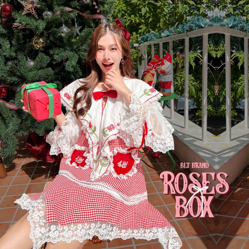 💎พร้อมส่ง💎BLT 🍓 เดรส Roses Box : Dress สีแดง