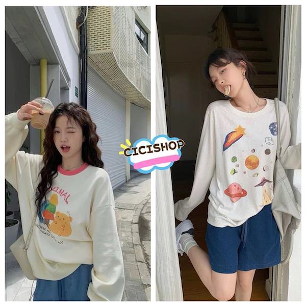Cicishop(6223-6)เสื้อสเวตเตอร์เเขนยาว ลายน่ารัก ผ้ายืด ใส่สบาย เหมาะสำหรับทุกฤดู