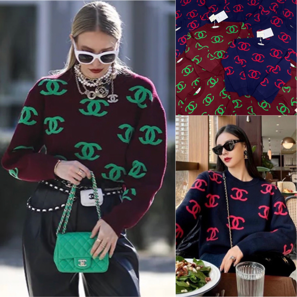 Chanel knit sweater •เสื้อไหมพรมแขนยาว งานทอลายโลโก้CH