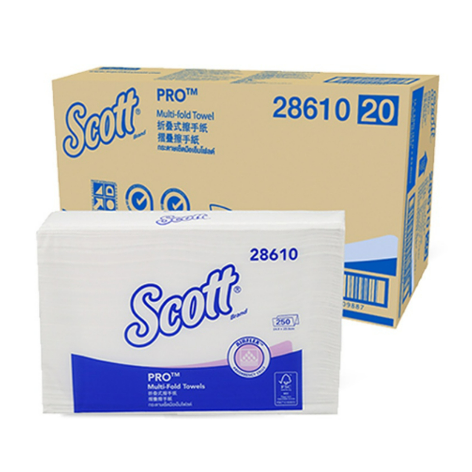 SCOTT กระดาษเช็ดมือแบบแผ่น สก๊อตต์ โปร มัลติโฟล์ด รหัสสินค้า 28610 สินค้าคิมเบอร์ลี่ย์-คล๊าค โปรเฟสช