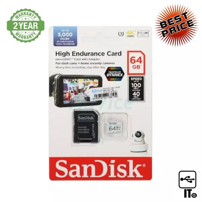 64GB Micro SD Card SANDISK High Endurance SDSQQNR-064G-GN6IA (100MB/s,) เมมโมรี่การ์ด ประกัน 2Y