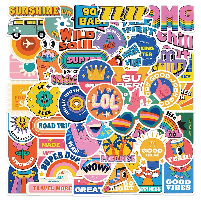 พร้อมส่ง ส่งไว สติ๊กเกอร์ 50 ชิ้น น่ารัก PVC กันน้ำ สติกเกอร์ไดคัท DIY แปะเคส แก้วน้ำ กระเป๋าเดินทาง