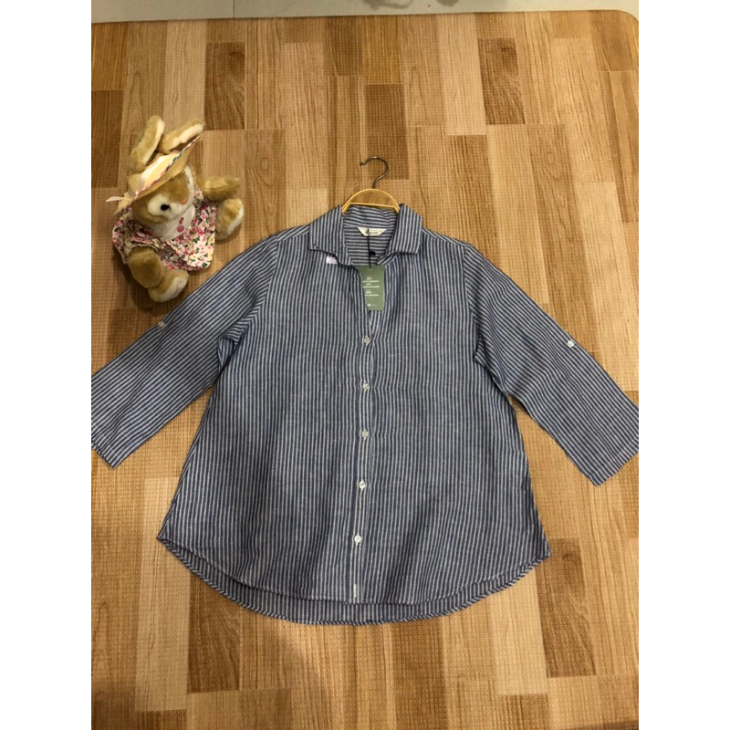 Z123.เสื้อเชิ้ต ผ้าคอตตอนโพลีสีฟ้าเทาสวยใหม่