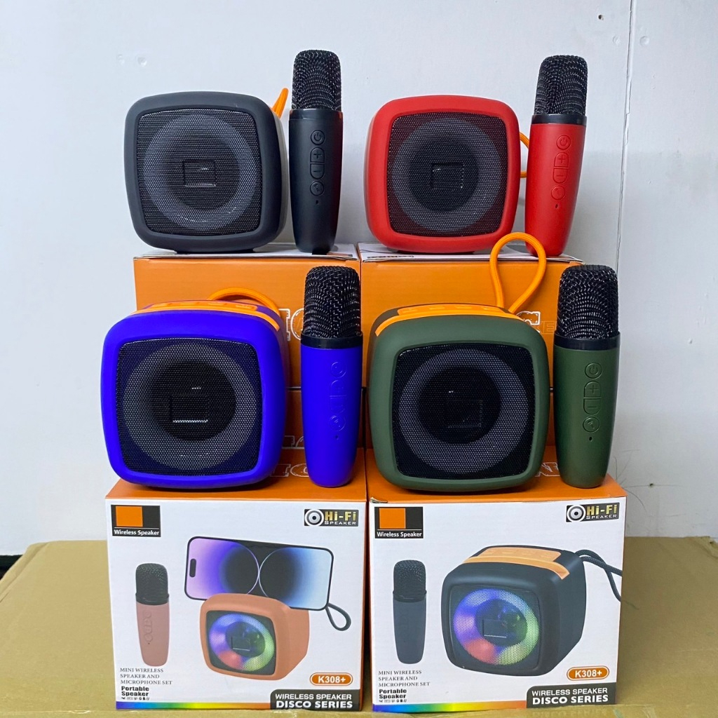 ลำโพงพร้อมไมค์ รุ่นK308+ ไฟ DISCO SERIES ไมค์ร้องเพลงไร้สาย 1ตัว ลำโพงวินเทจ ลำโพงพกพาไร้สาย เสียงดีแน่นๆ