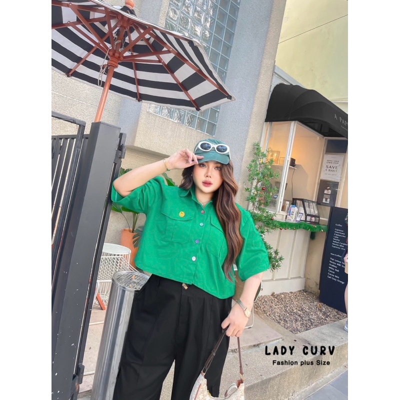 เสื้อเชิ้ตครอปกระดุมสีรุ้งสุดน่ารัก +เข็มกลัดหน้ายิ้ม plussize สาวอวบ