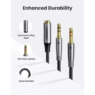 UGREEN สายชื่อมต่อหูฟังพร้อมไมโครโฟนเข้ากับพีซี AUX 3.5mm F to M Mic + Audio Splitter Connector รุ่น 50255