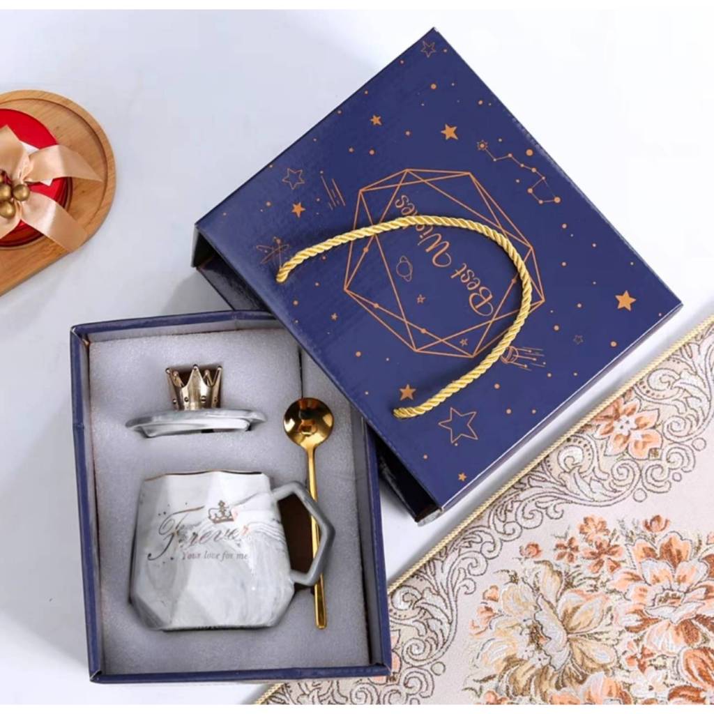 แก้ว เซรามิค ใส่ชา กาแฟ 350ml. มีฝา+ช้อน พร้อมกล่องใส่สวยงาม CH0503 ❇️โปรดอ่านรายละเอียดสินค้าก่อนสั่งซื้อคะ❇️