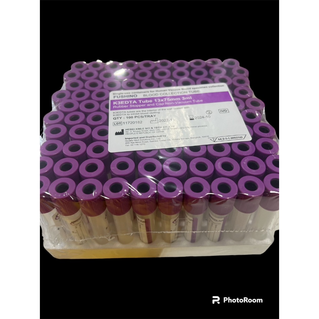 EDTA K3 3.0 ml. 13x75 mm. ยี่ห้อ FUSHINO บรรจุ 100 Tube/pack