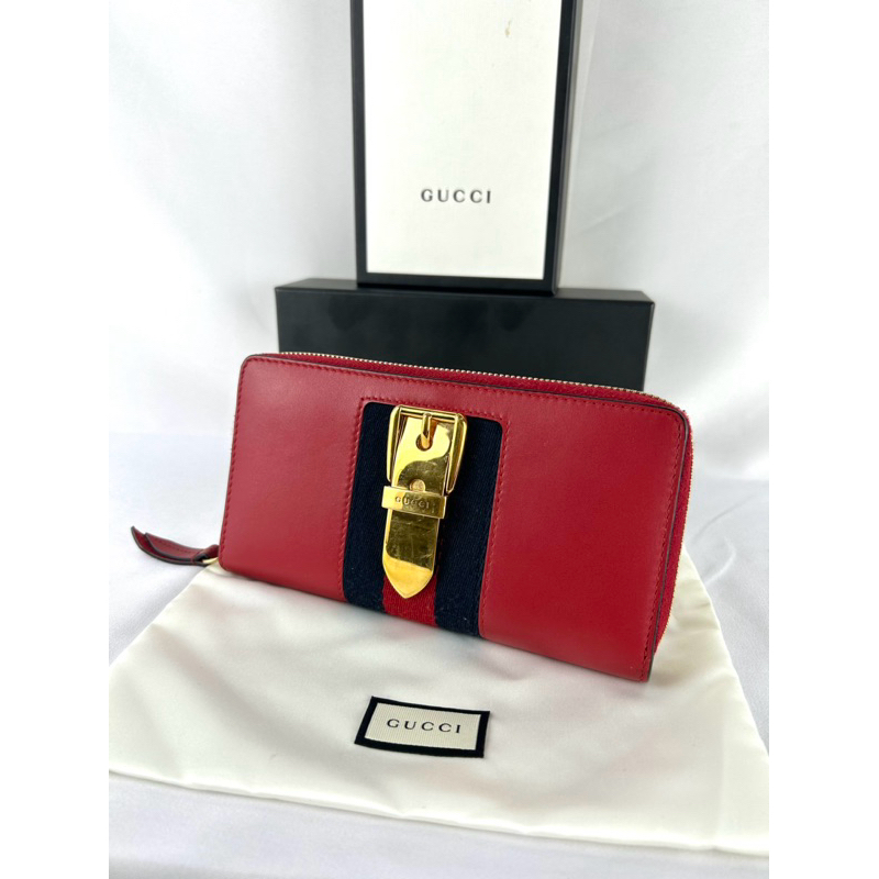 Gucci Sylvie Plain Leather Long Wallet