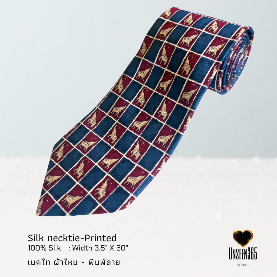 เนคไทผ้าไหม พิมพ์ลาย Silk necktie 100% silk printed  PRT-02 -จิม ทอมป์สัน -Jim Thompson