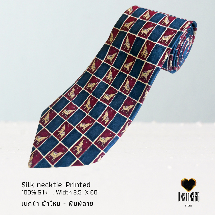 เนคไทผ้าไหม พิมพ์ลาย Silk necktie 100% silk printed  PRT-02 SN1 -จิม ทอมป์สัน -Jim Thompson