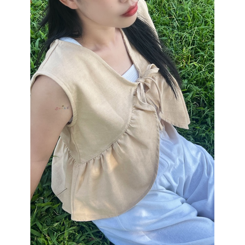 Tulip🌷เสื้อครอประบายเฉียงผูกเชือกด้านหน้าผ้าฝ้าย - รูปที่ 5