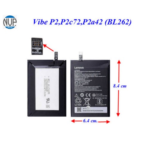 แบตเตอรี่ Lenovo Vibe P2,P2c72,P2a42 (BL262)     6.4x8.4 cm. 5000 mAh.