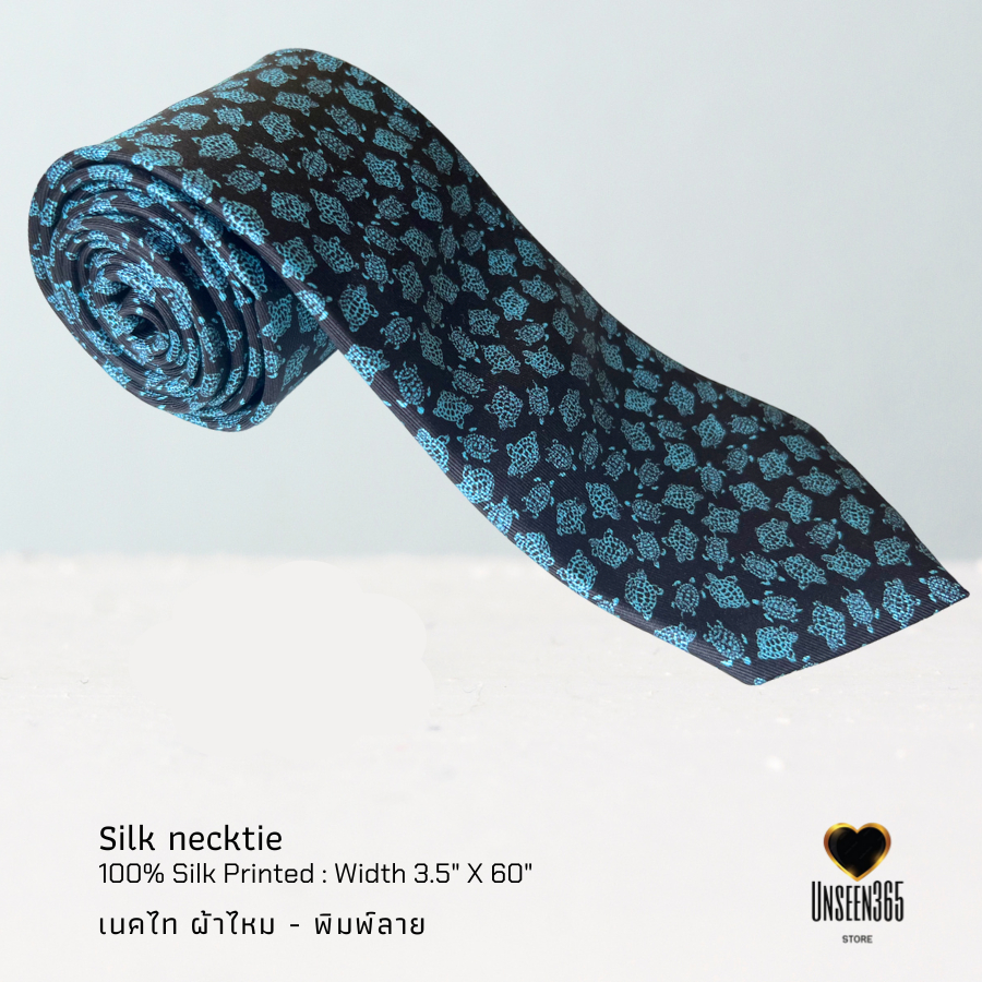 เนคไทผ้าไหม พิมพ์ลายเต่ามงคล TE 09 - Silk necktie printed (Limited edition) - จิม ทอมป์สัน -Jim Thompson