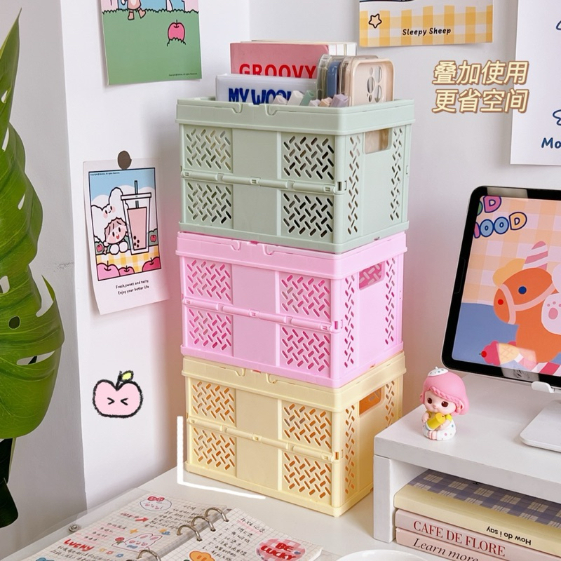 พร้อมส่ง🍎 ตระกร้าใส่ของ ตระกร้าพับได้ ตระกร้าใส่ของสีพาสเทล ตระกร้าใส่ของ