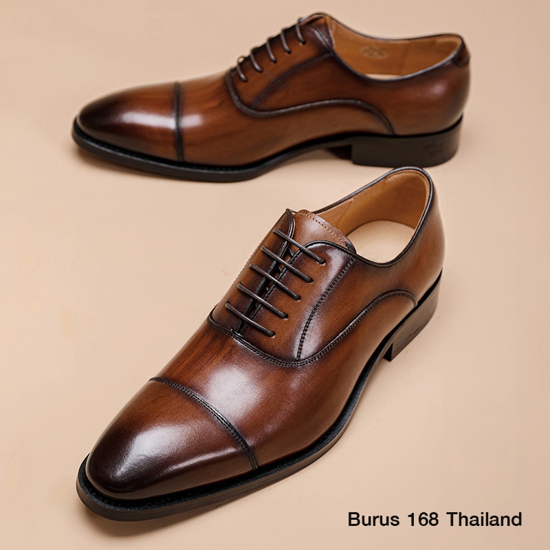 [Size 38-47] รองเท้าหนังแท้ ผู้ชาย (เย็บพื้นทุกคู่) - รุ่น Cap-toe Oxford คัทชูหนังแท้ผู้ชาย รองเท้าหนังทำงาน