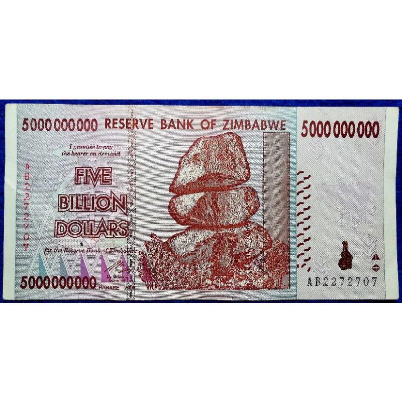 แบงก์​ซิมบับเว​ Zimbabwe, 5,000 ล้าน Dollars, ใช้แล้ว, B395