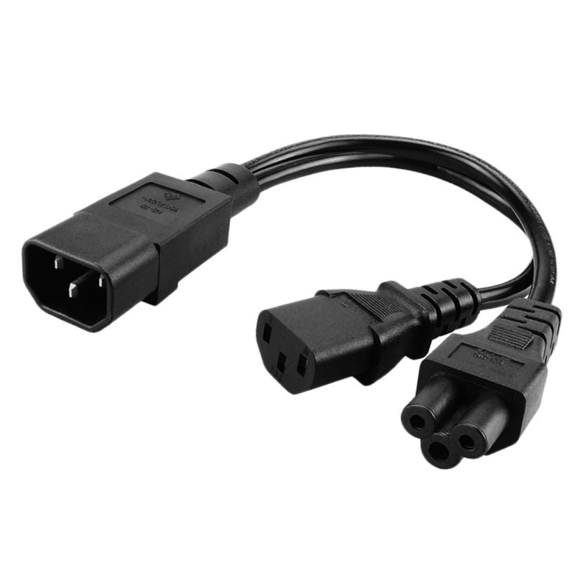 IEC320-C14 TO C13+C5 Splitter Outlet Power Cord 1-to-2 Male to Female 3-pin