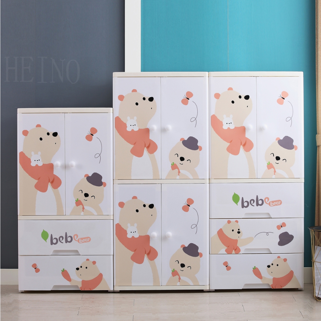 HEINOตู้เสื้อผ้าลายการ์ตูนเด็กที่เก็บของประตูคู่และลิ้นชัก พร้อมล้อเลื่อน 4ชั้น3ชั้น2ชั้น