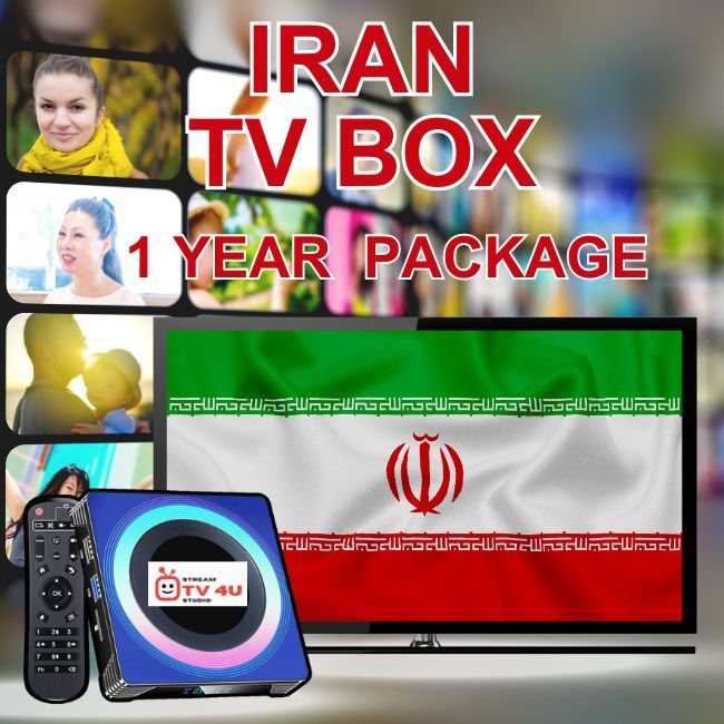 Iran  TV box + 1 Year IPTV package, TV online through our awesome TV box. And ready to use, clear picture 4K FHD.