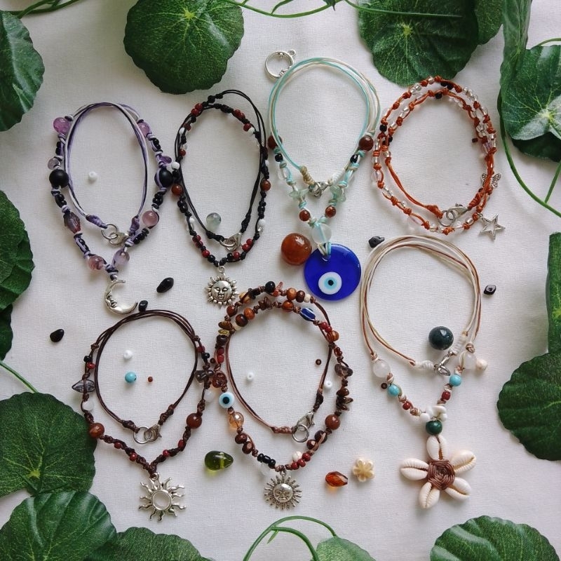 [NEW] สร้อยถักหิน สร้อยคอ สร้อยเชือกเทียน handmade