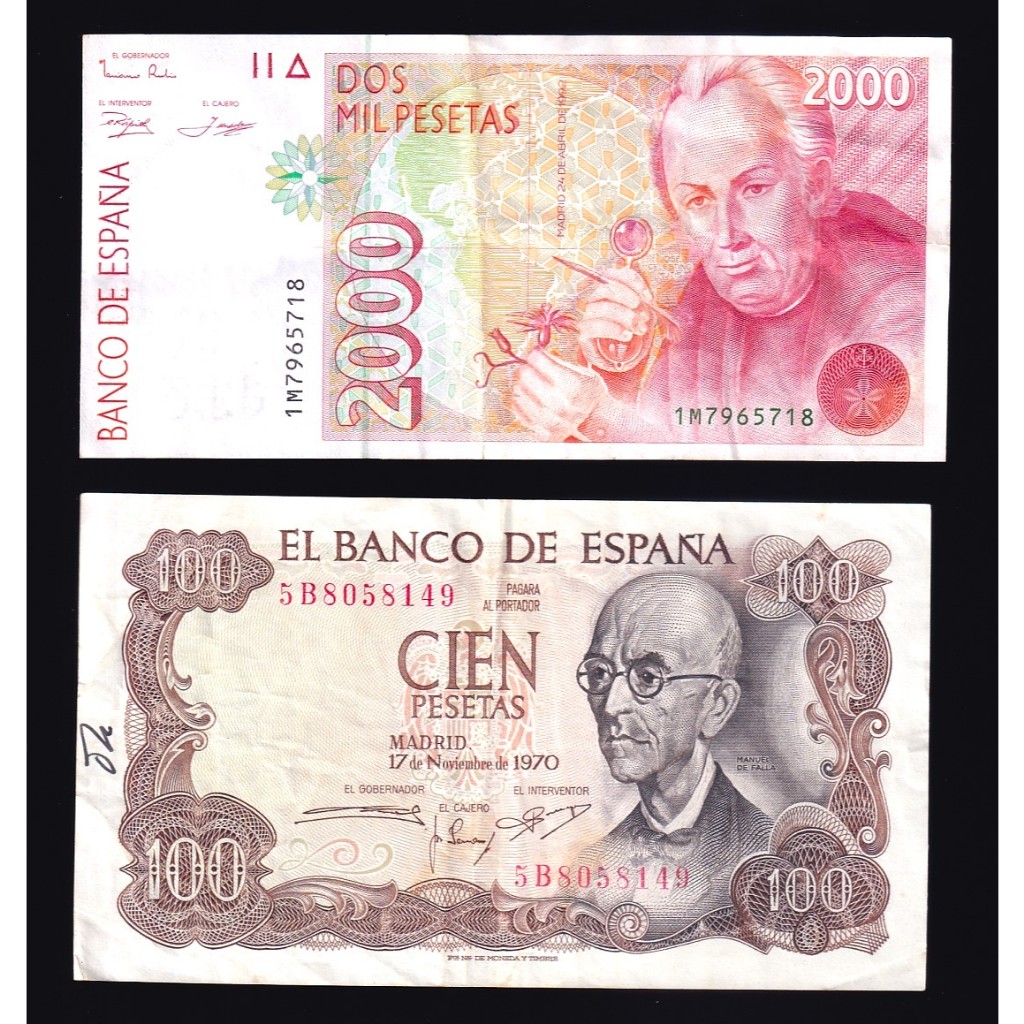 ธนบัตร Spain, Pre-Euro, 2100 Pesetas, "Better Exchange Rate", Two Notes Lots, จำนวน 2 ฉบับ Free Ship