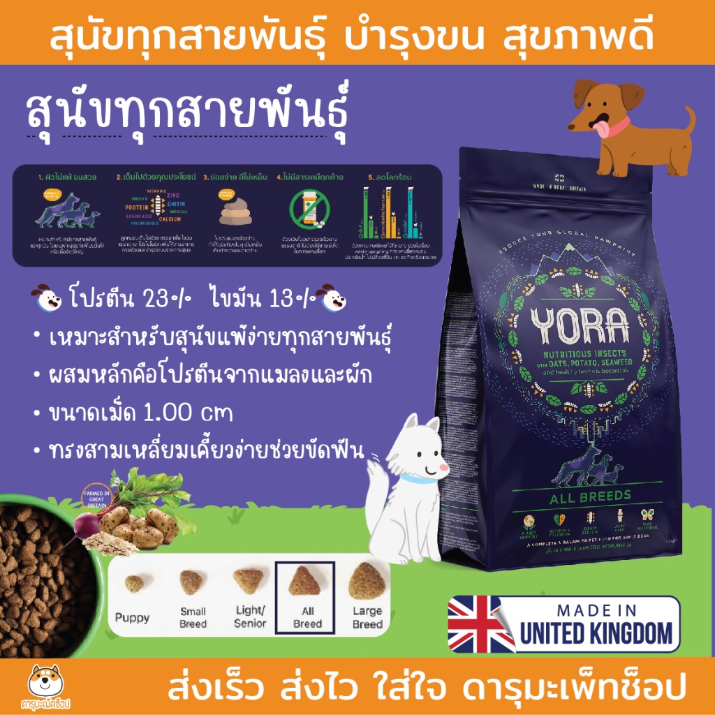 อาหารสุนัข YORA All Breeds อาหารสำหรับสุนัขโตเต็มวัย ทุกสายพันธุ์ 1.5KG