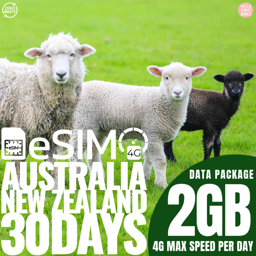 eSIM AUSTRALIA NEW ZEALAND อีซิมออสเตรเลีย นิวซีแลนด์ - ดาต้าแพคเกจ 30วัน เน็ต4Gเต็มสปีด Unlimited Data Package