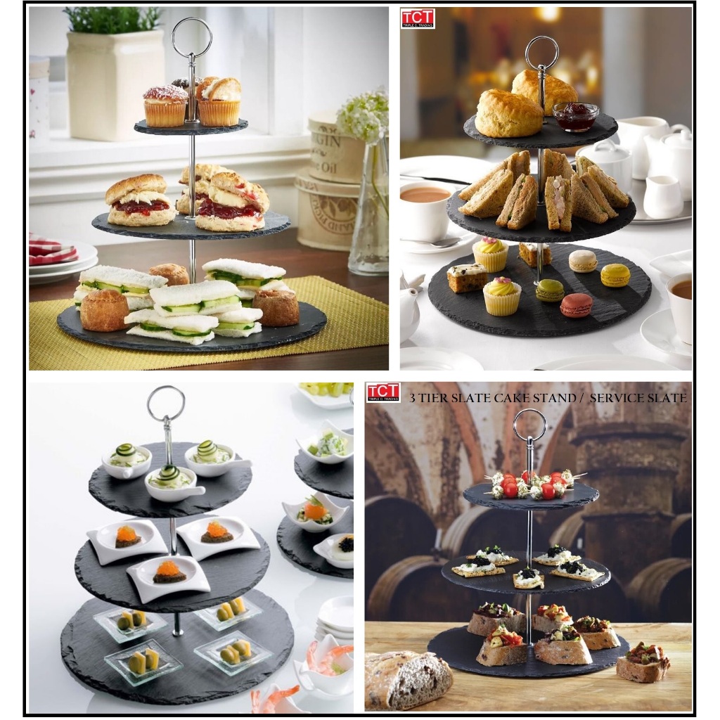 ชุดขาตั้งพร้อมแผ่นหิน 2และ 3 ชั้นทรงกลม สำหรับวางอาหาร ชั้นวางเค้ก ถาดหินวางอาหาร ที่โชว์อาหาร 2/3-Tier Stand Slate - รูปที่ 5