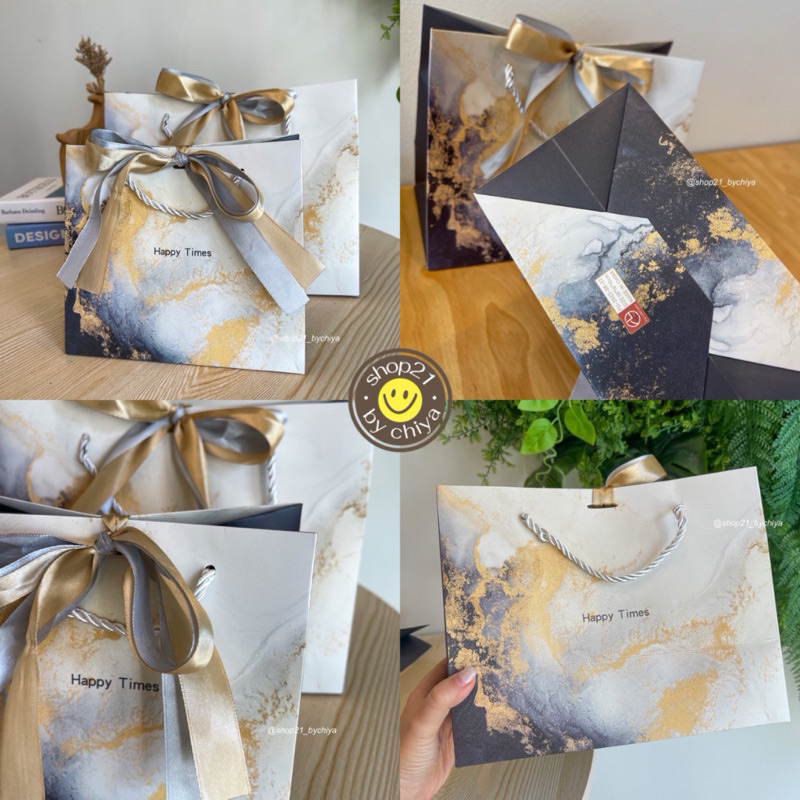 •พร้อมส่ง• ถุงไซส์ใหญ่XL Happy Time ถุงกระดาษ