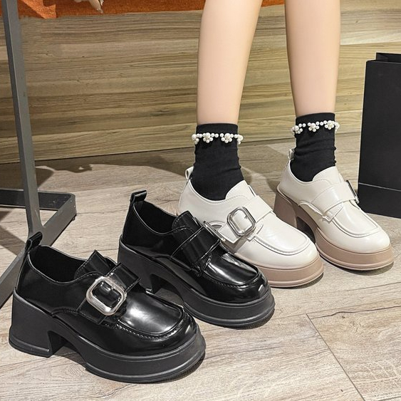 🌸ส่งจากไทย🌸รองเท้าหนังสไตล์อังกฤษ หัวกลม พื้นรองเท้าหนา หัวเข็มขัดโลหะ สไตล์วิทยาลัย