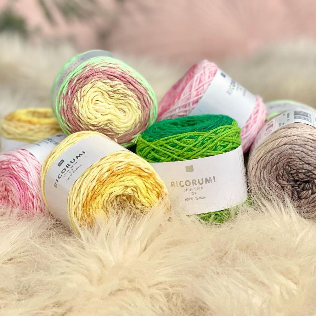 Rico Ricorumi Spin Spin dk ไหมคอตตอนสีเหลือบเหมาะสำหรับถักของใช้เด็ก ขนาด 50g