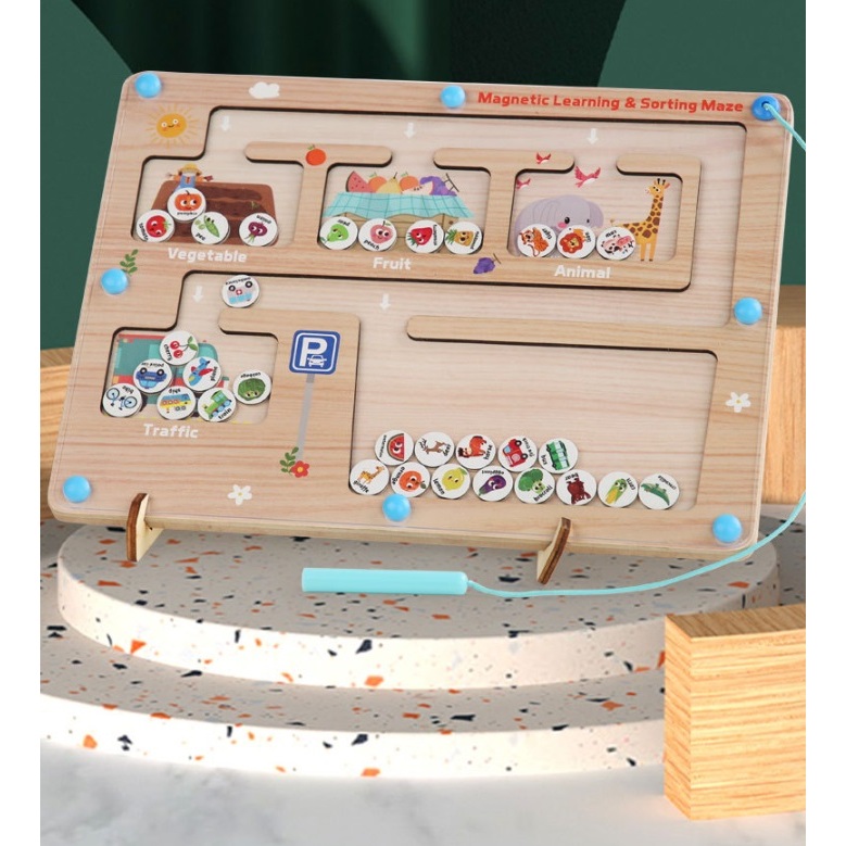Magnetic Learning & Sorting Maze ของเล่นแนวมอนเตสซอรี่ Montessori vegetable fruit animal traffic classification