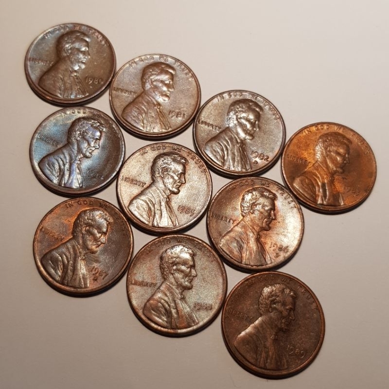 🔥 ชุดเหรียญลินคอล์น 10 เหรียญ ปี 1980-1989