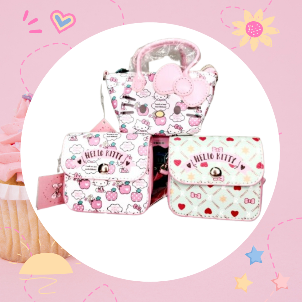 กระเป่าสะพายข้างเด็กผู้หญิง Hello Kitty สำหรับใส่ของกรุจุกกระจิกและตบแต่งแฟชั่นลายพิมพ์การ์ตูนน่ารักสดใส